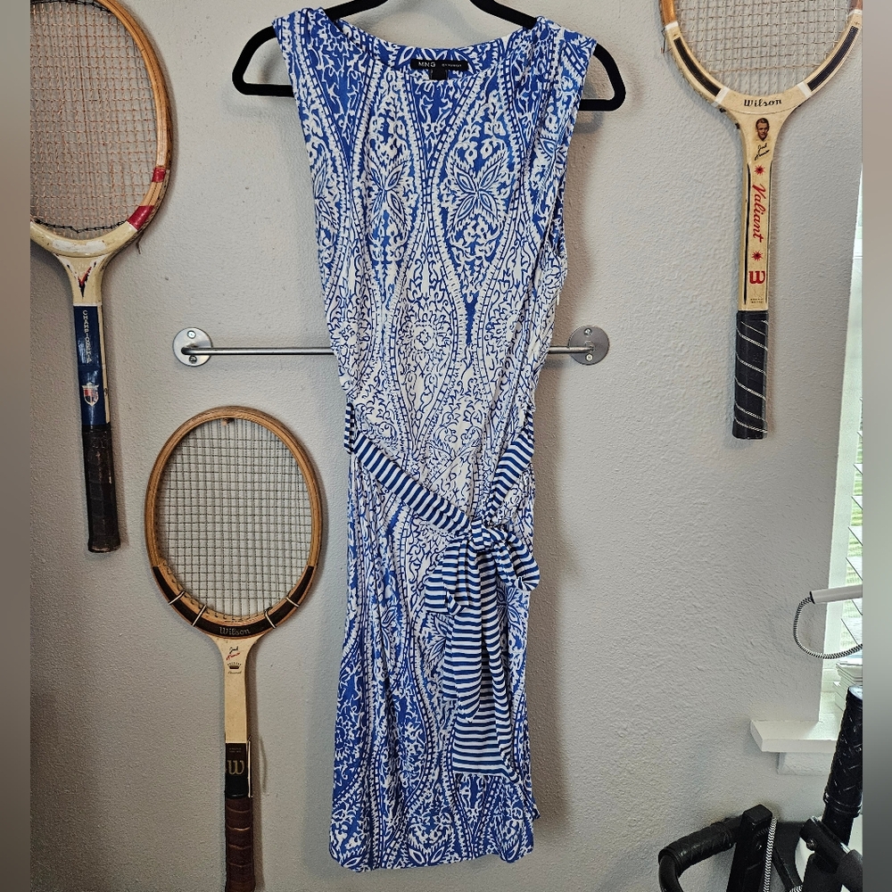 MANGO MNG Midi‎ Tank Dress Small S Blue And White Stripe